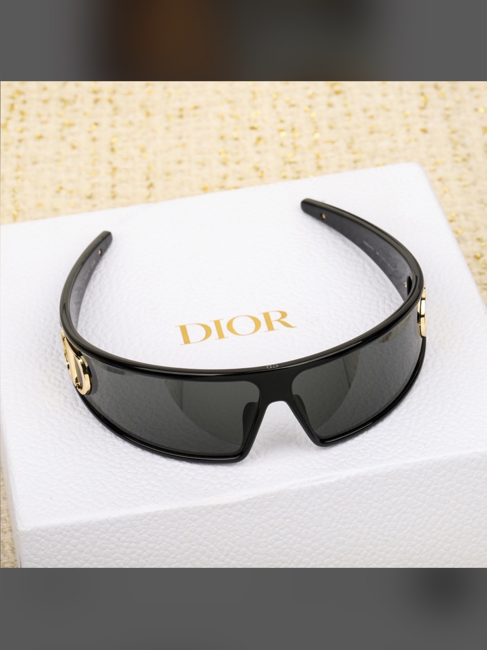 Dior Women's Black Shield Sunglasses with Gold Accents
